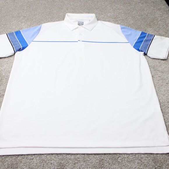 Callaway Opti-Dri Polo Shirt Mens XL White & Blue Golf Stretch Short Sleeve - Picture 2 of 13